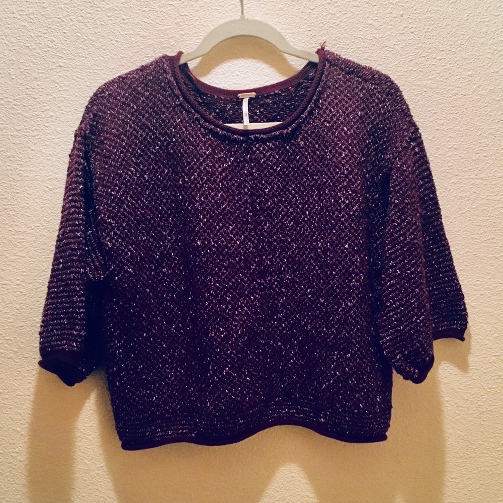 Free People Purple and White Marled Sweater